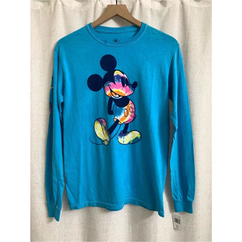 Disney Turquoise Long-Sleeve Tee with Colorful Mickey Graphic NEW Flaw Small